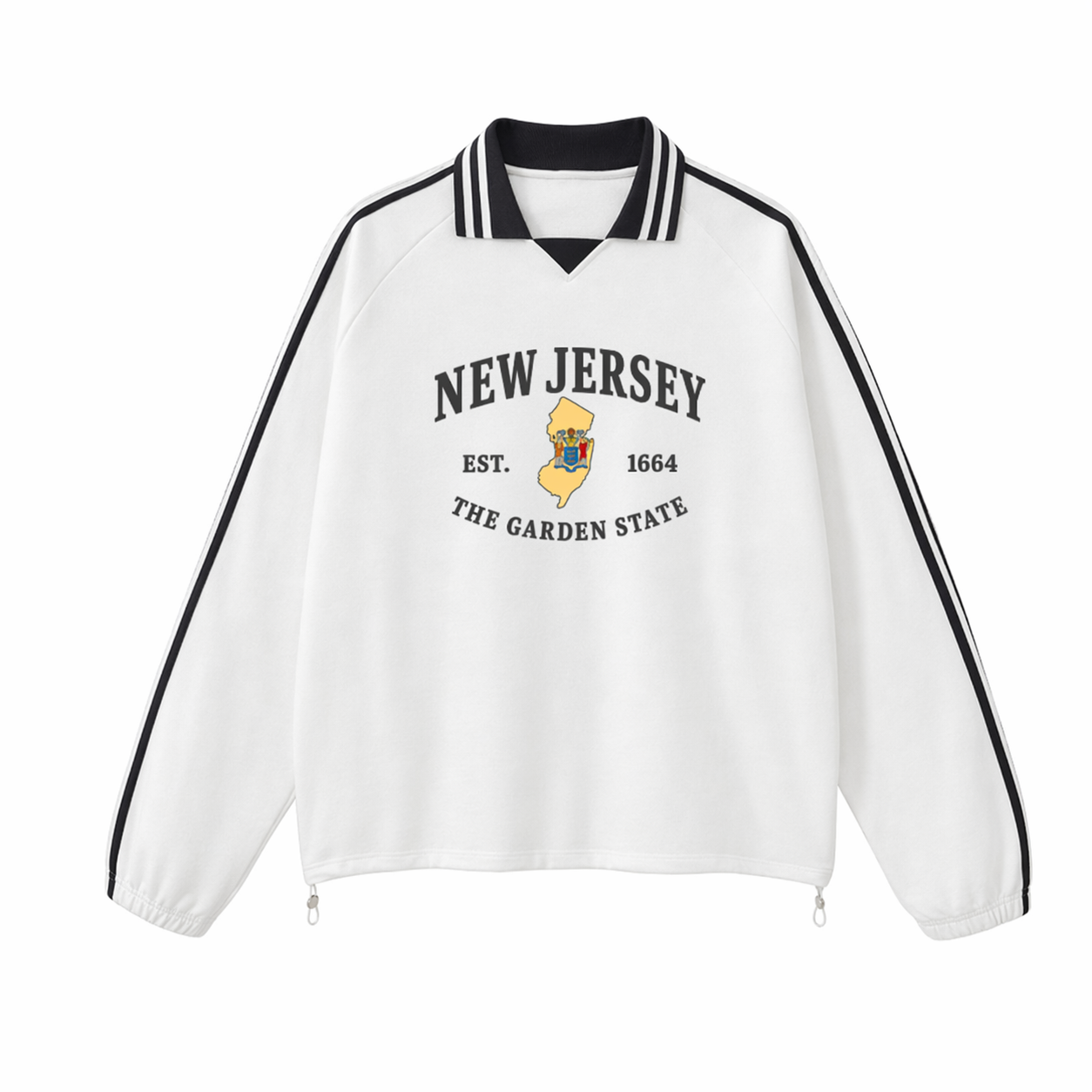 Collection 8 New Jersey Contrast Striped Lapel Collar Sweatshirt - White front