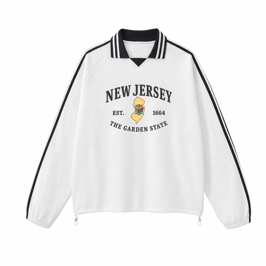 Collection 8 New Jersey Contrast Striped Lapel Collar Sweatshirt - White front