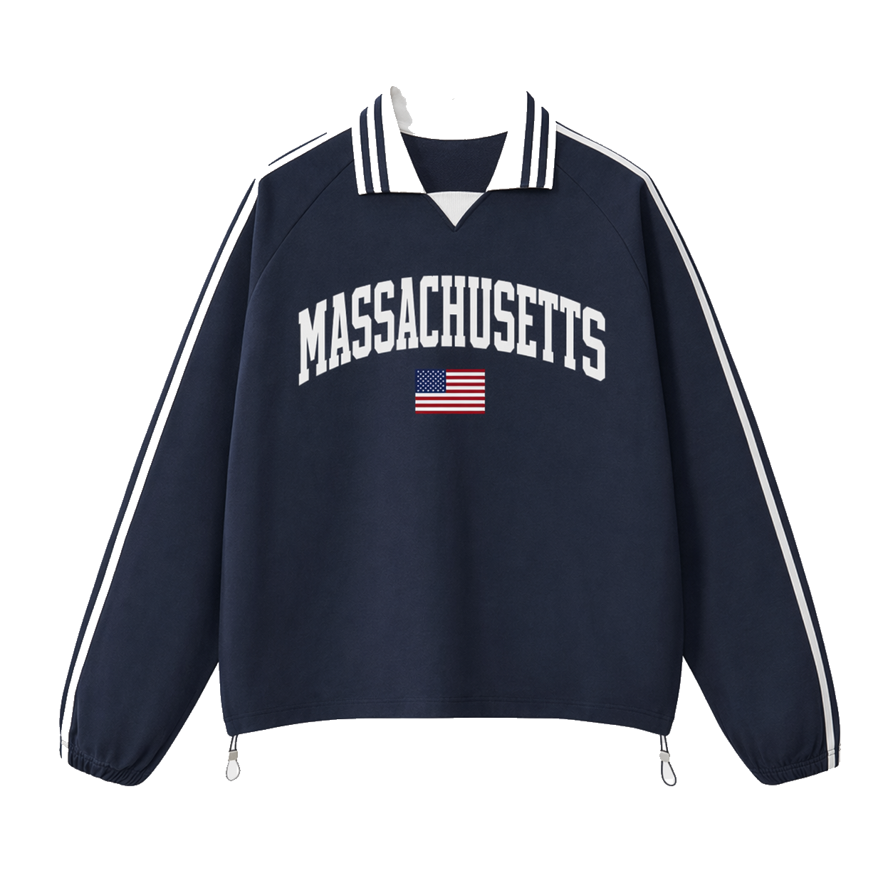 Collection 2 Massachusetts Contrast Striped Lapel Collar Sweatshirt - Royal Blue front