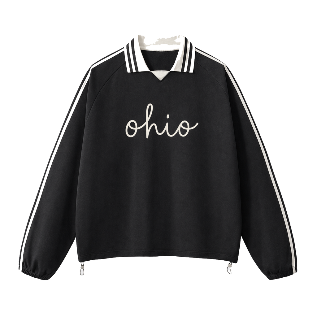 Collection 3 Ohio Contrast Striped Lapel Collar Sweatshirt - Black front