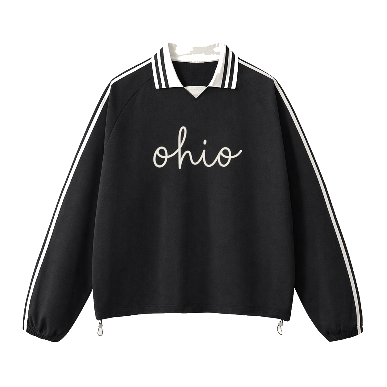 Collection 3 Ohio Contrast Striped Lapel Collar Sweatshirt - Black front
