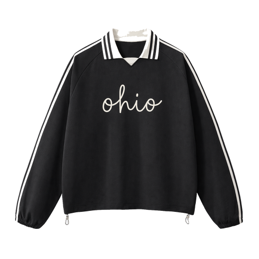 Collection 3 Ohio Contrast Striped Lapel Collar Sweatshirt - Black front