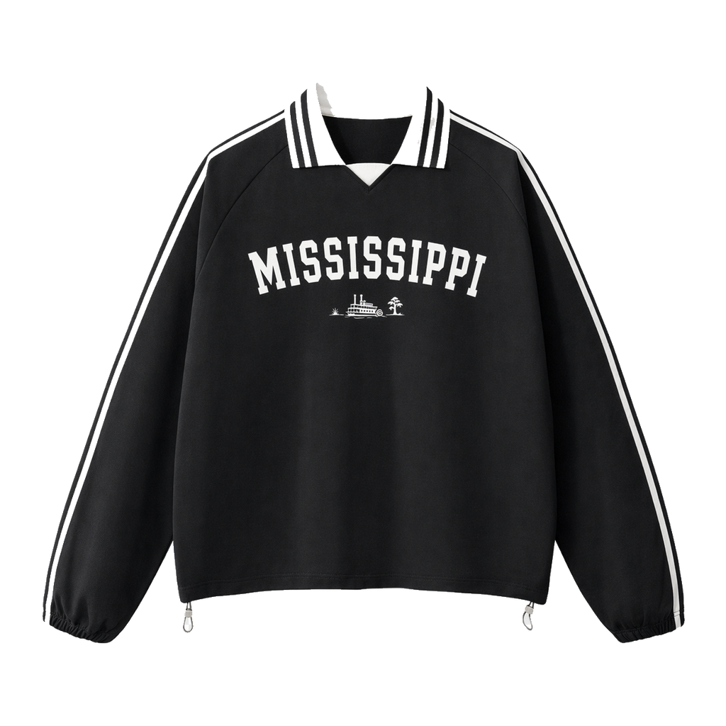 Collection 9 Mississippi Contrast Striped Lapel Collar Sweatshirt - Black front