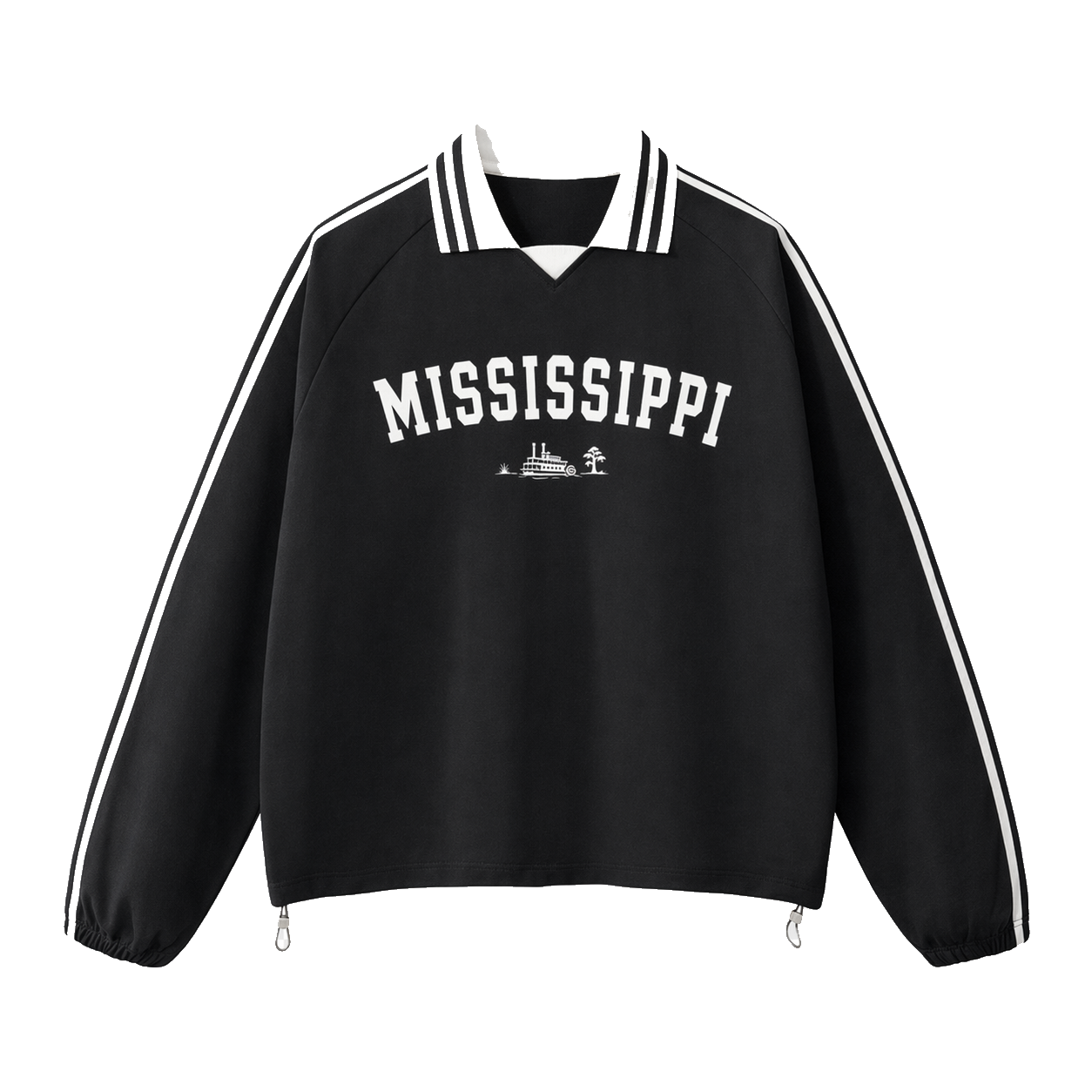 Collection 9 Mississippi Contrast Striped Lapel Collar Sweatshirt - Black front