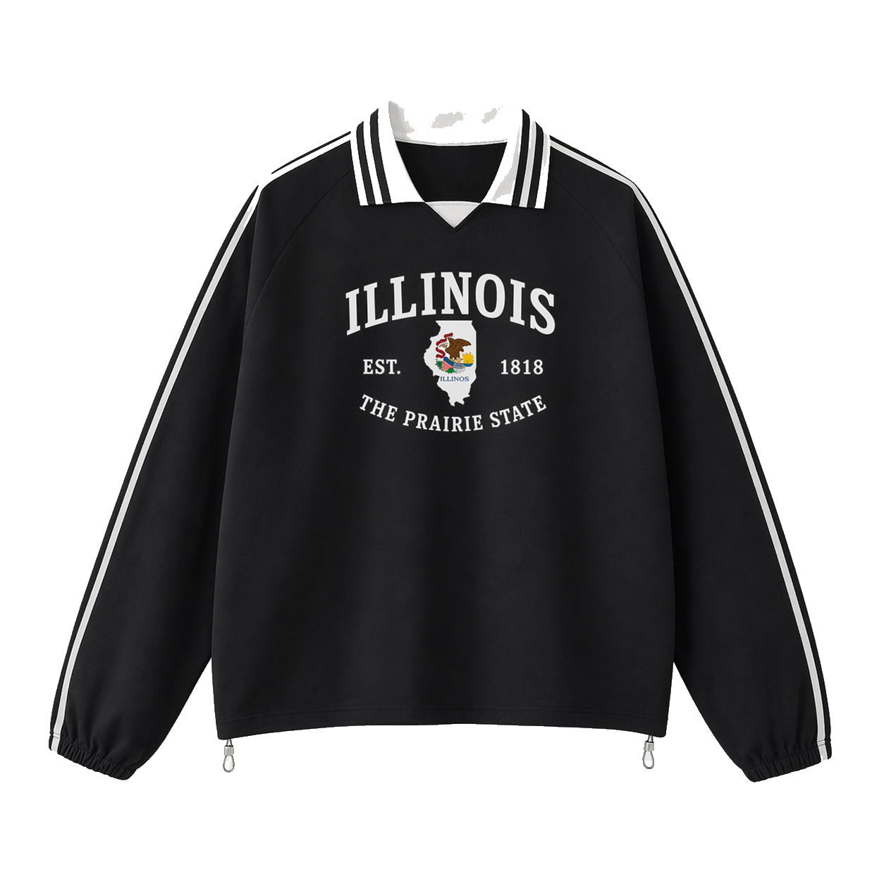 Collection 8 Illinois Contrast Striped Lapel Collar Sweatshirt - Black front