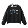 Collection 8 Nebraska Contrast Striped Lapel Collar Sweatshirt - Black front