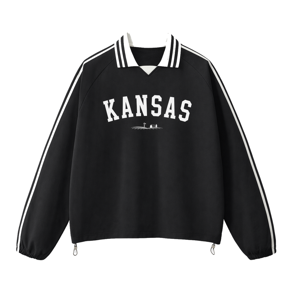 Collection 9 Kansas Contrast Striped Lapel Collar Sweatshirt - Black front