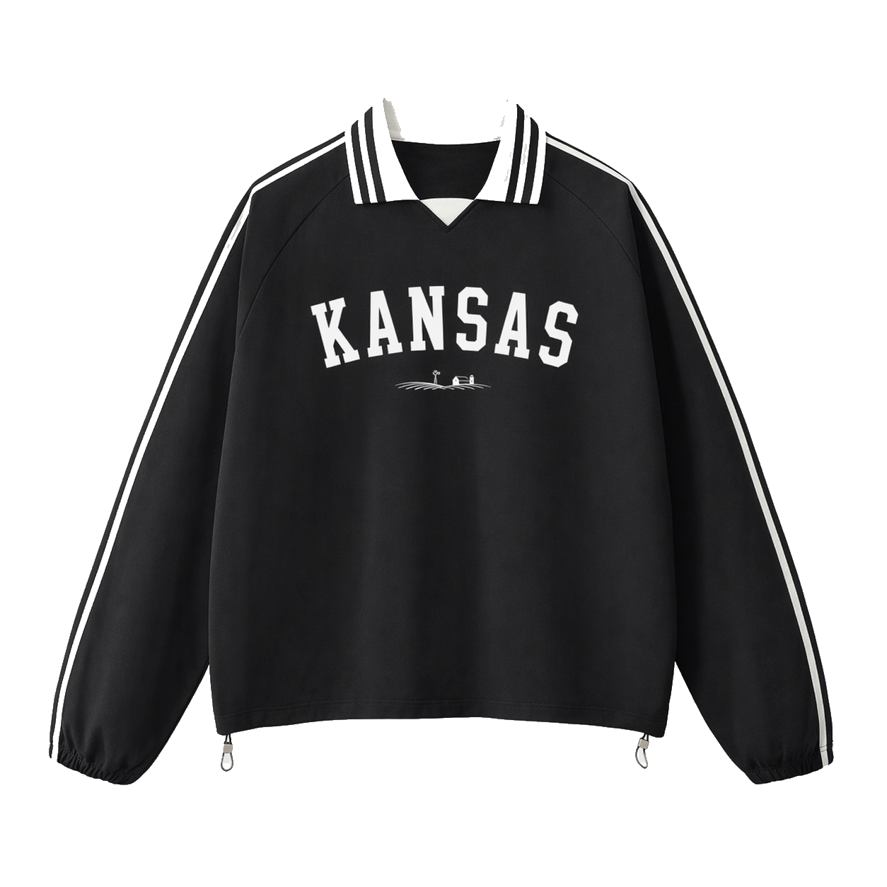 Collection 9 Kansas Contrast Striped Lapel Collar Sweatshirt - Black front
