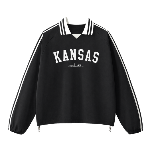 Collection 9 Kansas Contrast Striped Lapel Collar Sweatshirt - Black front