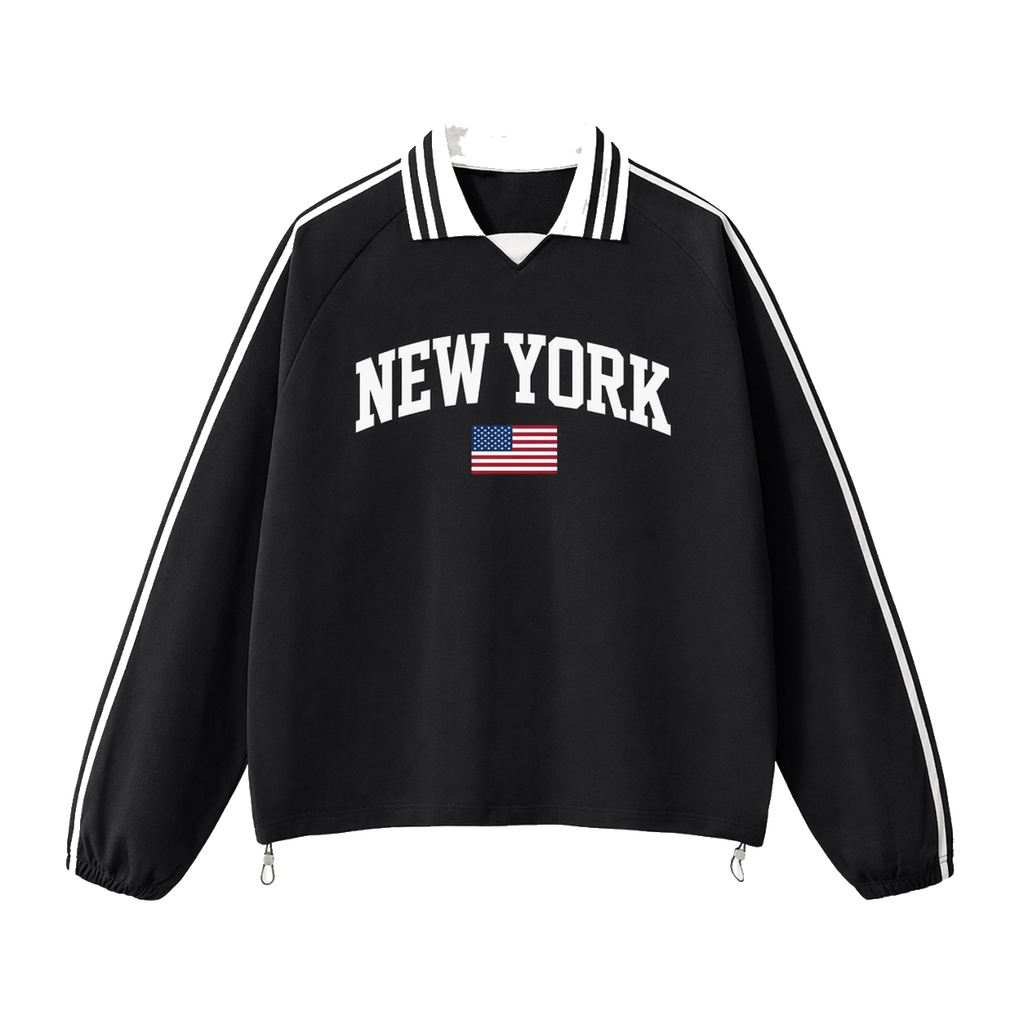 Collection 2 New York Contrast Striped Lapel Collar Sweatshirt - Black front