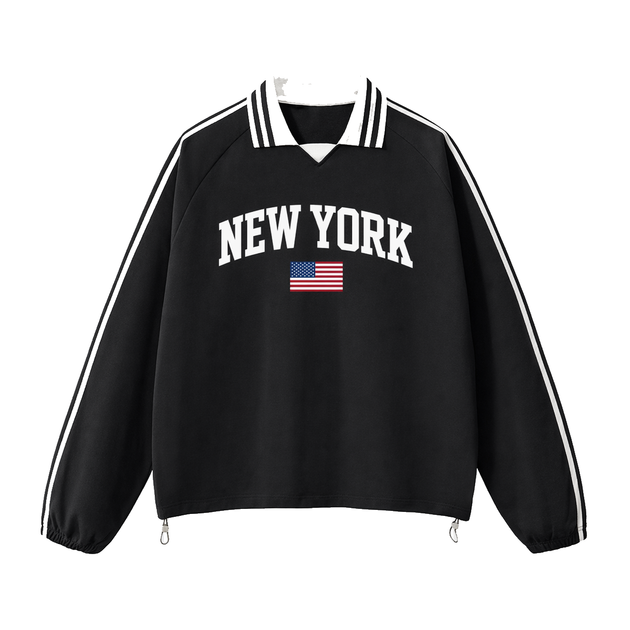 Collection 2 New York Contrast Striped Lapel Collar Sweatshirt - Black front