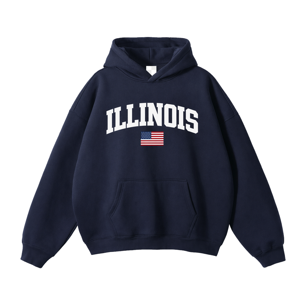 Collection 2 Illinois Oversize Fleeced Hoodie - Navy Blue front