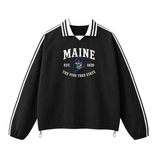 Collection 8 Maine Contrast Striped Lapel Collar Sweatshirt - Black front