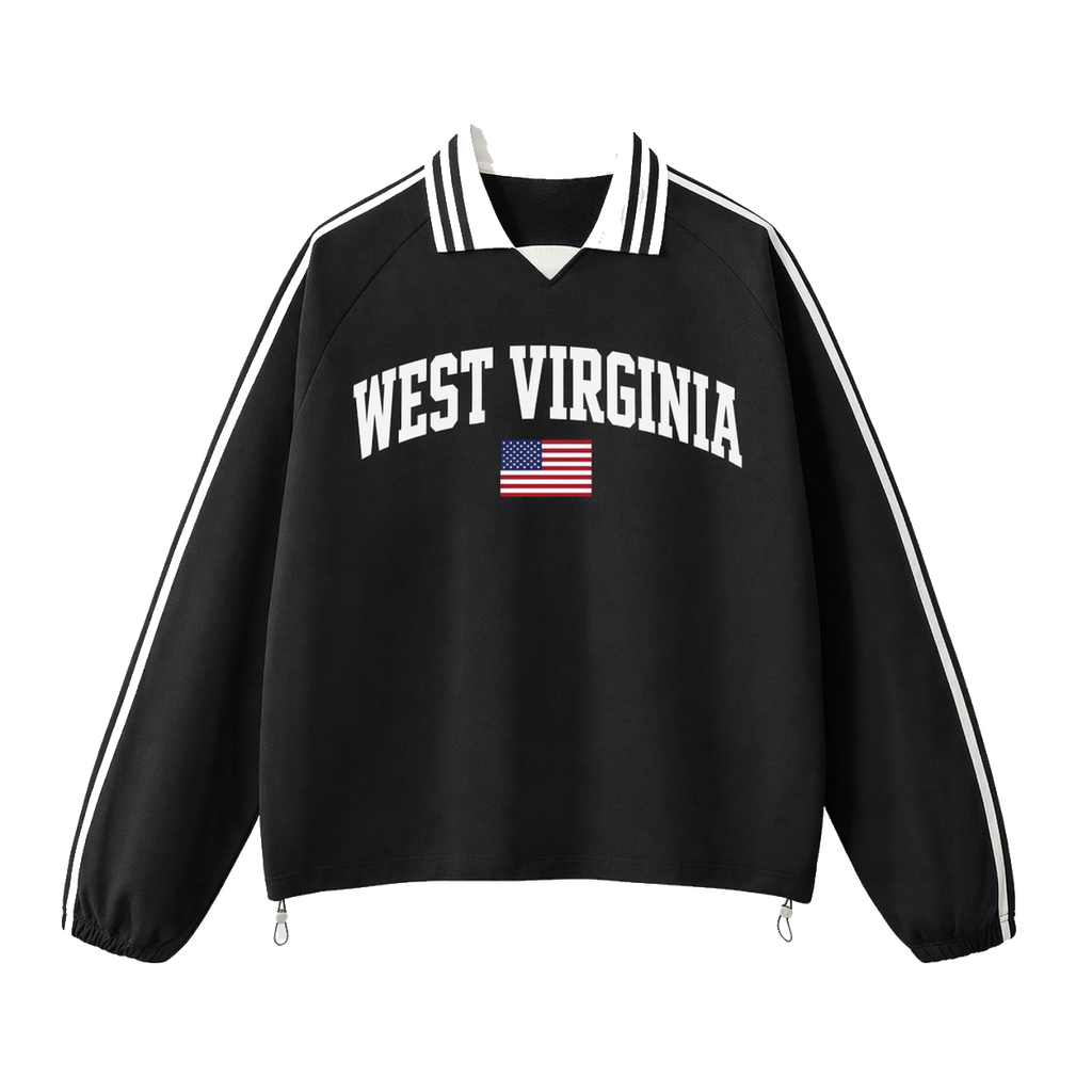 Collection 2 West Virginia Contrast Striped Lapel Collar Sweatshirt - Black front