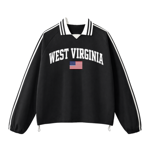Collection 2 West Virginia Contrast Striped Lapel Collar Sweatshirt - Black front