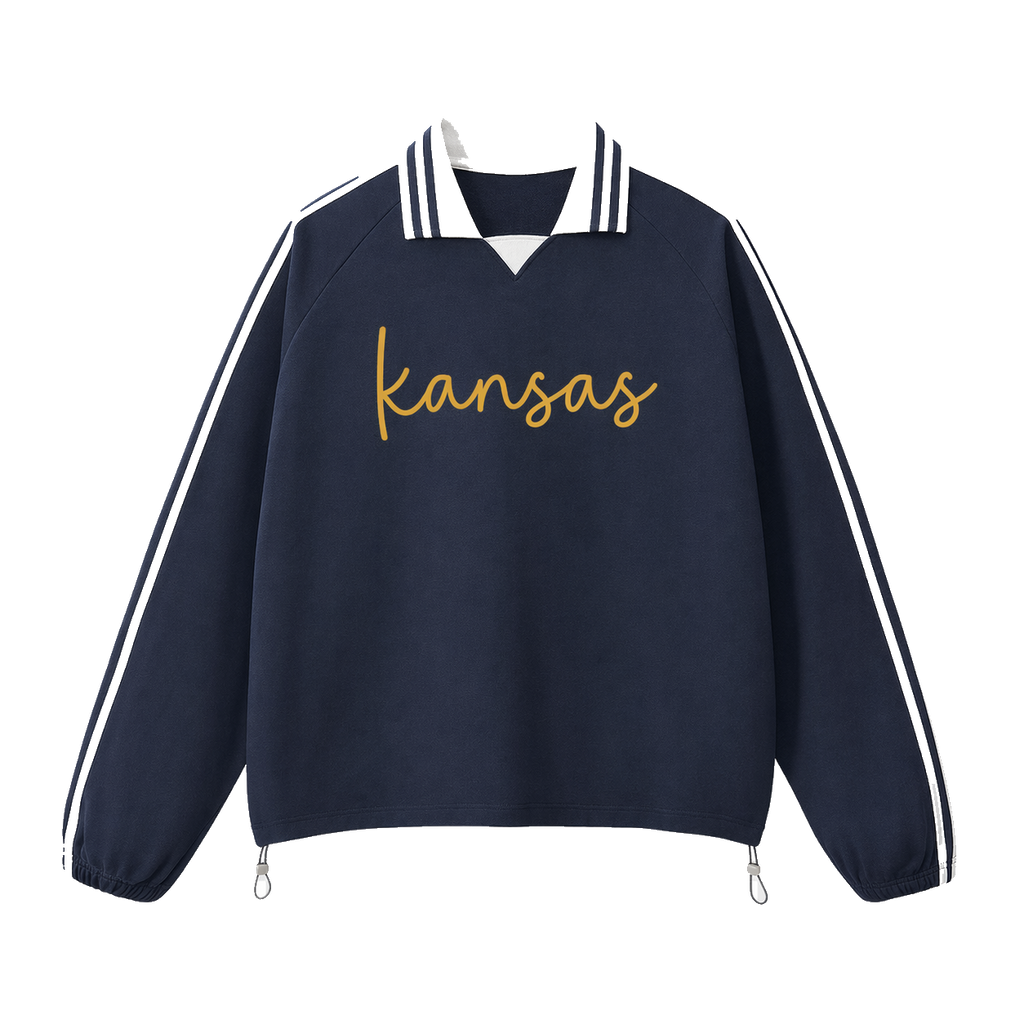 Collection 3 Kansas Contrast Striped Lapel Collar Sweatshirt - Royal Blue front