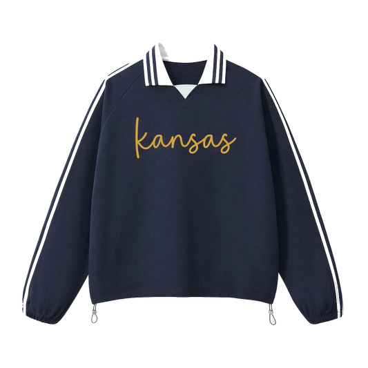 Collection 3 Kansas Contrast Striped Lapel Collar Sweatshirt - Royal Blue front