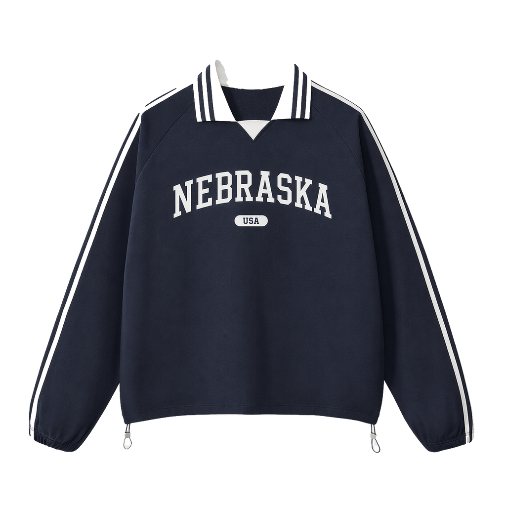 Collection 4 Nebraska Contrast Striped Lapel Collar Sweatshirt - Royal Blue front