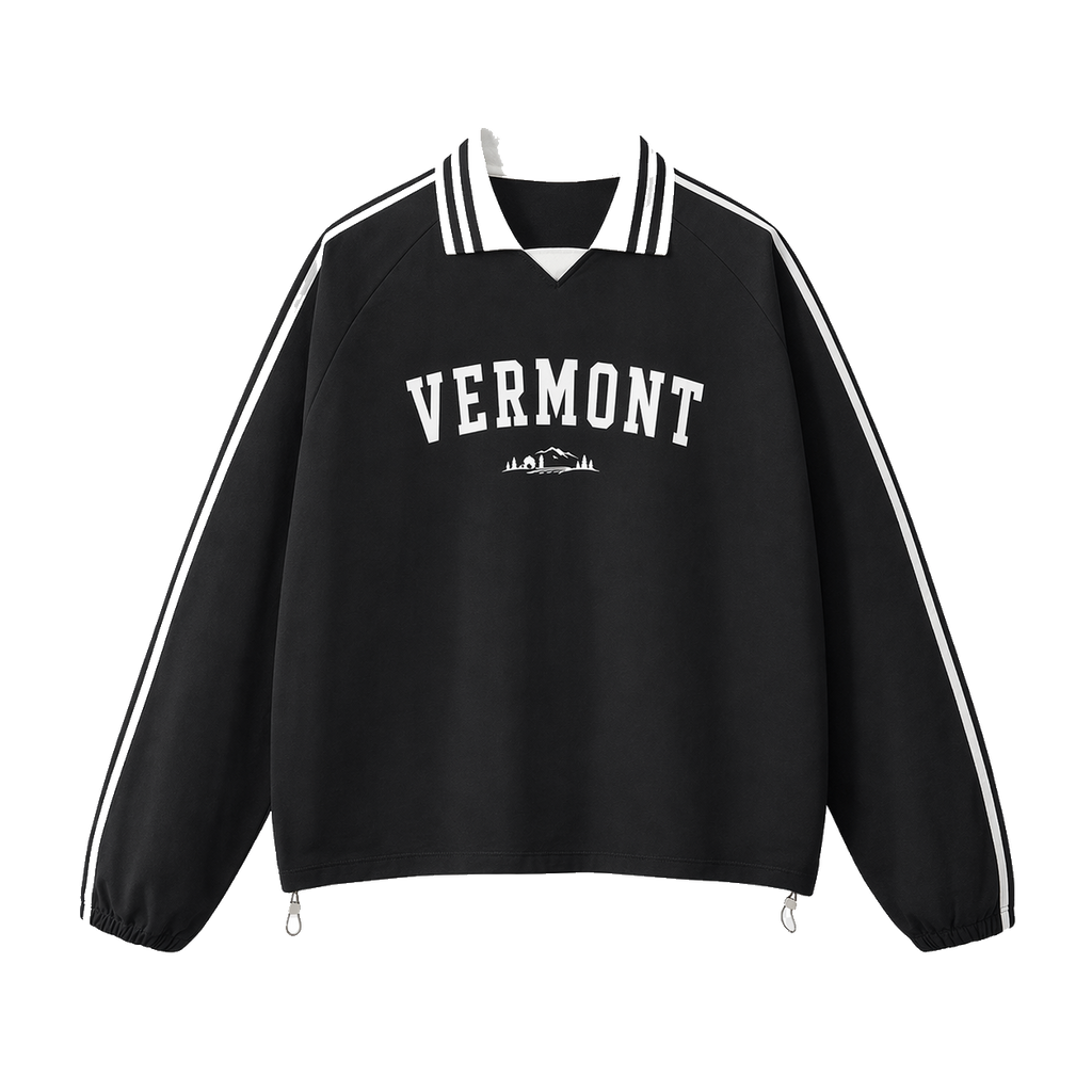 Collection 9 Vermont Contrast Striped Lapel Collar Sweatshirt - Black front