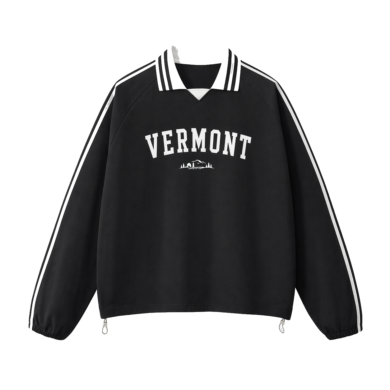 Collection 9 Vermont Contrast Striped Lapel Collar Sweatshirt - Black front
