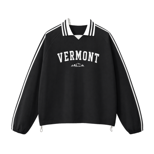 Collection 9 Vermont Contrast Striped Lapel Collar Sweatshirt - Black front