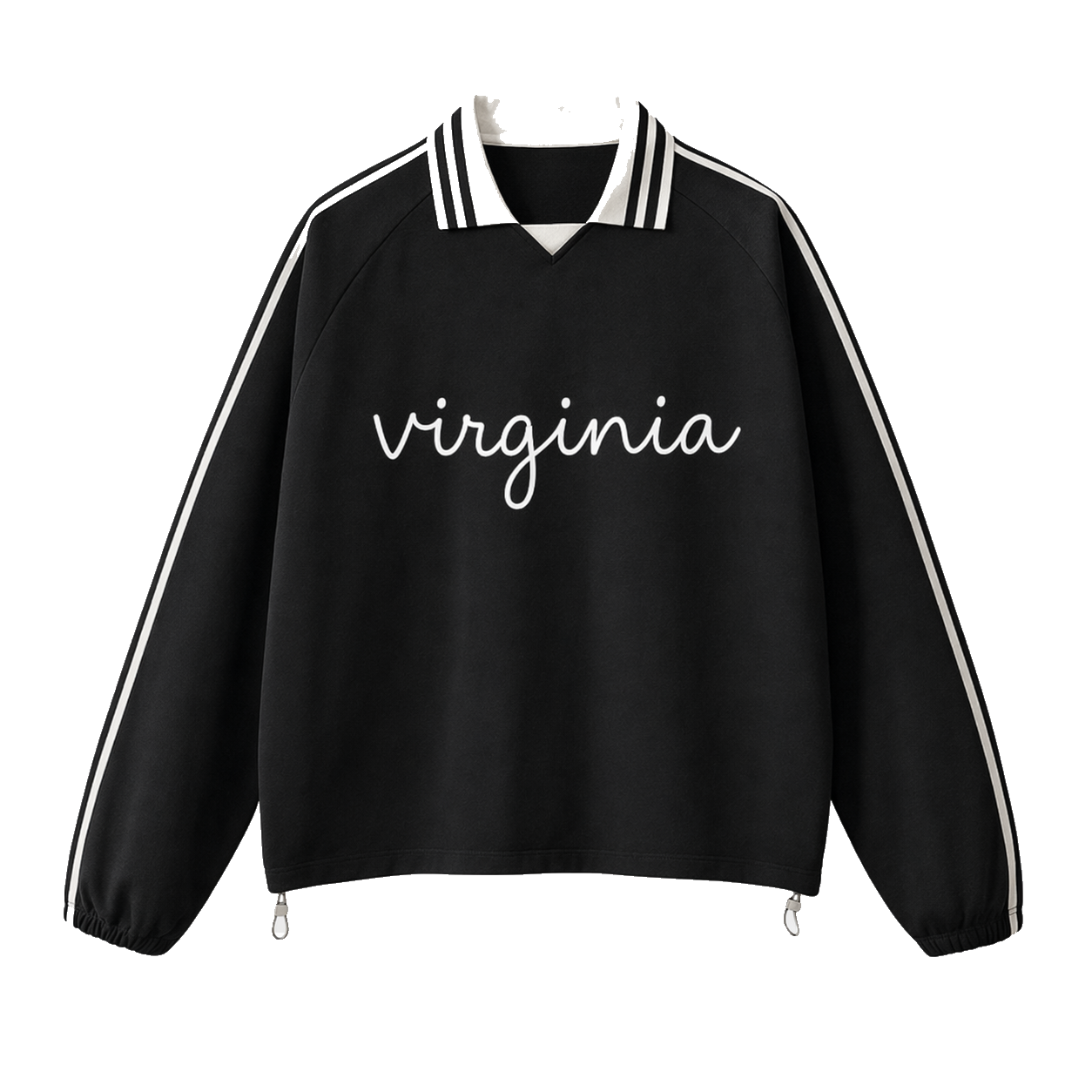 Collection 3 Virginia Contrast Striped Lapel Collar Sweatshirt - Black front