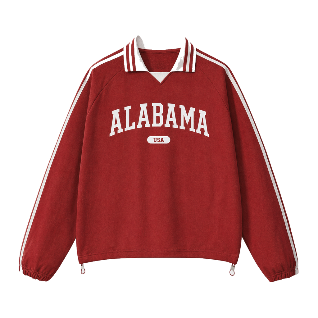 Collection 4 Alabama Contrast Striped Lapel Collar Sweatshirt - Red front