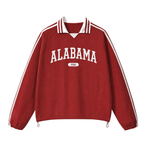 Collection 4 Alabama Contrast Striped Lapel Collar Sweatshirt - Red front