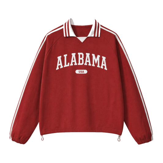 Collection 4 Alabama Contrast Striped Lapel Collar Sweatshirt - Red front