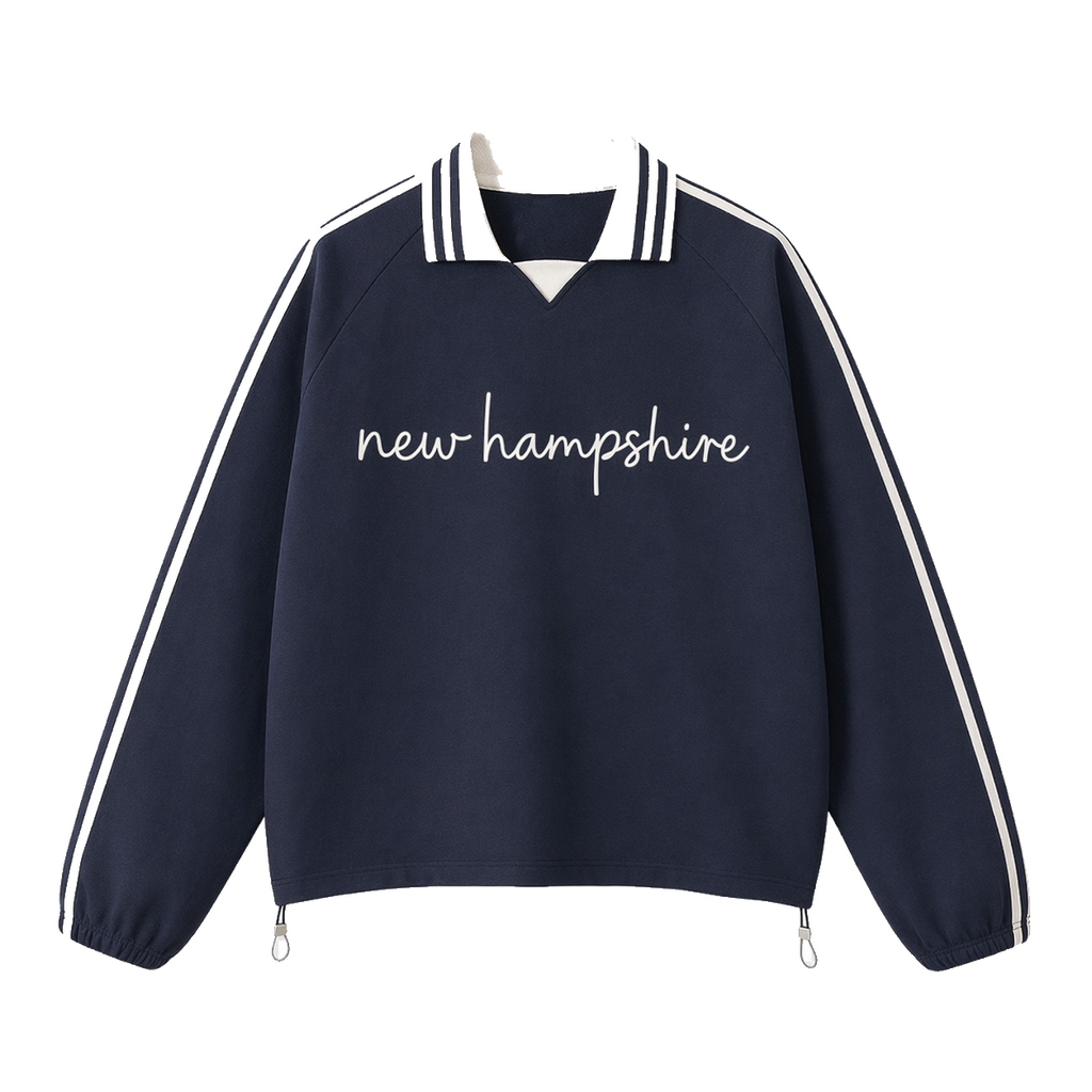 Collection 3 New Hampshire Contrast Striped Lapel Collar Sweatshirt - Royal Blue front