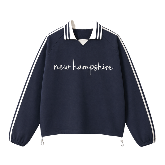 Collection 3 New Hampshire Contrast Striped Lapel Collar Sweatshirt - Royal Blue front