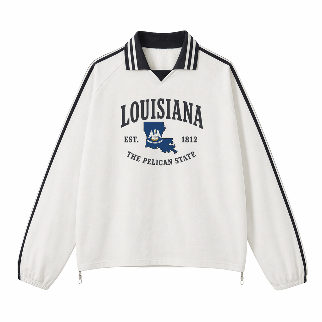 Collection 8 Louisiana Contrast Striped Lapel Collar Sweatshirt - White front