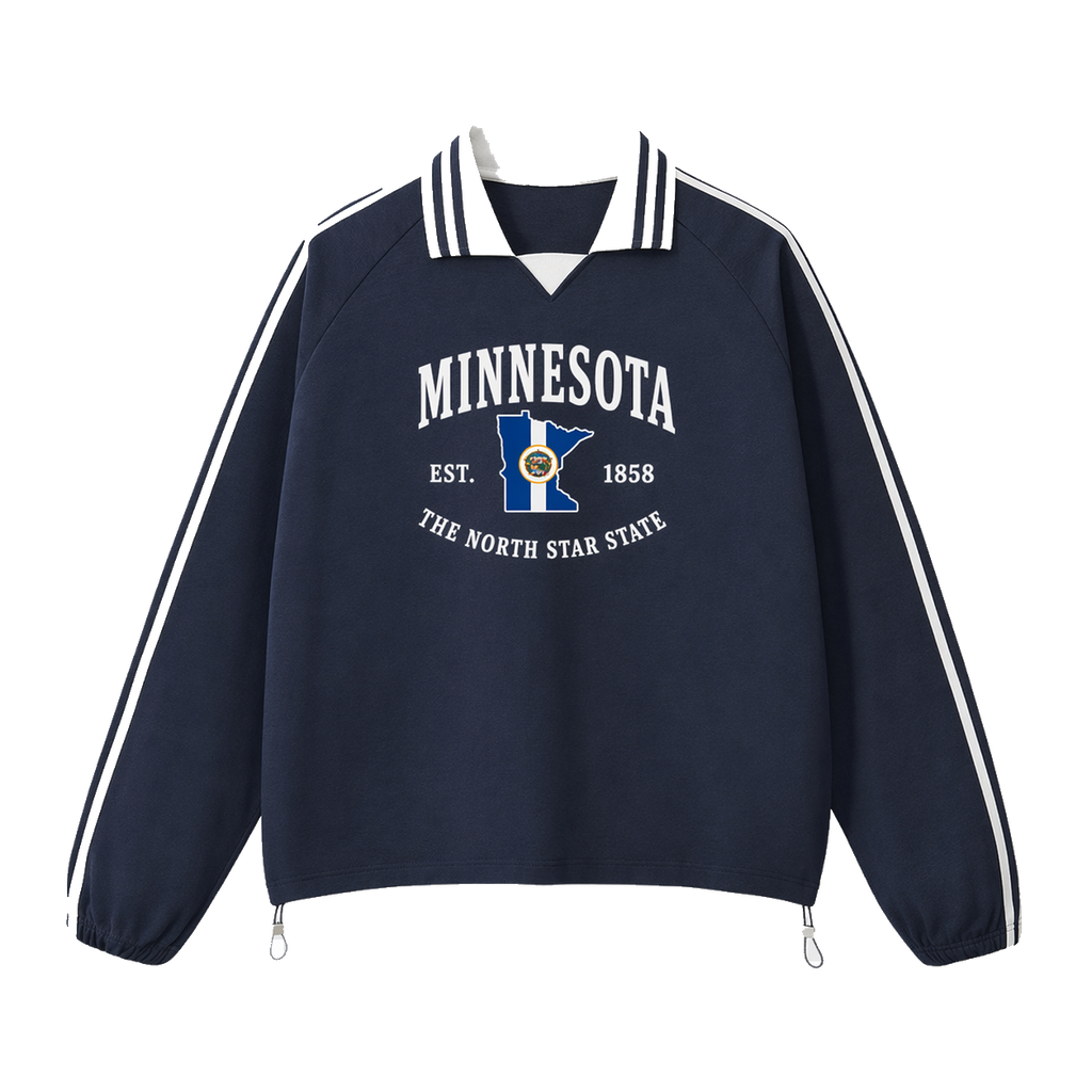 Collection 8 Minnesota Contrast Striped Lapel Collar Sweatshirt - Royal Blue front