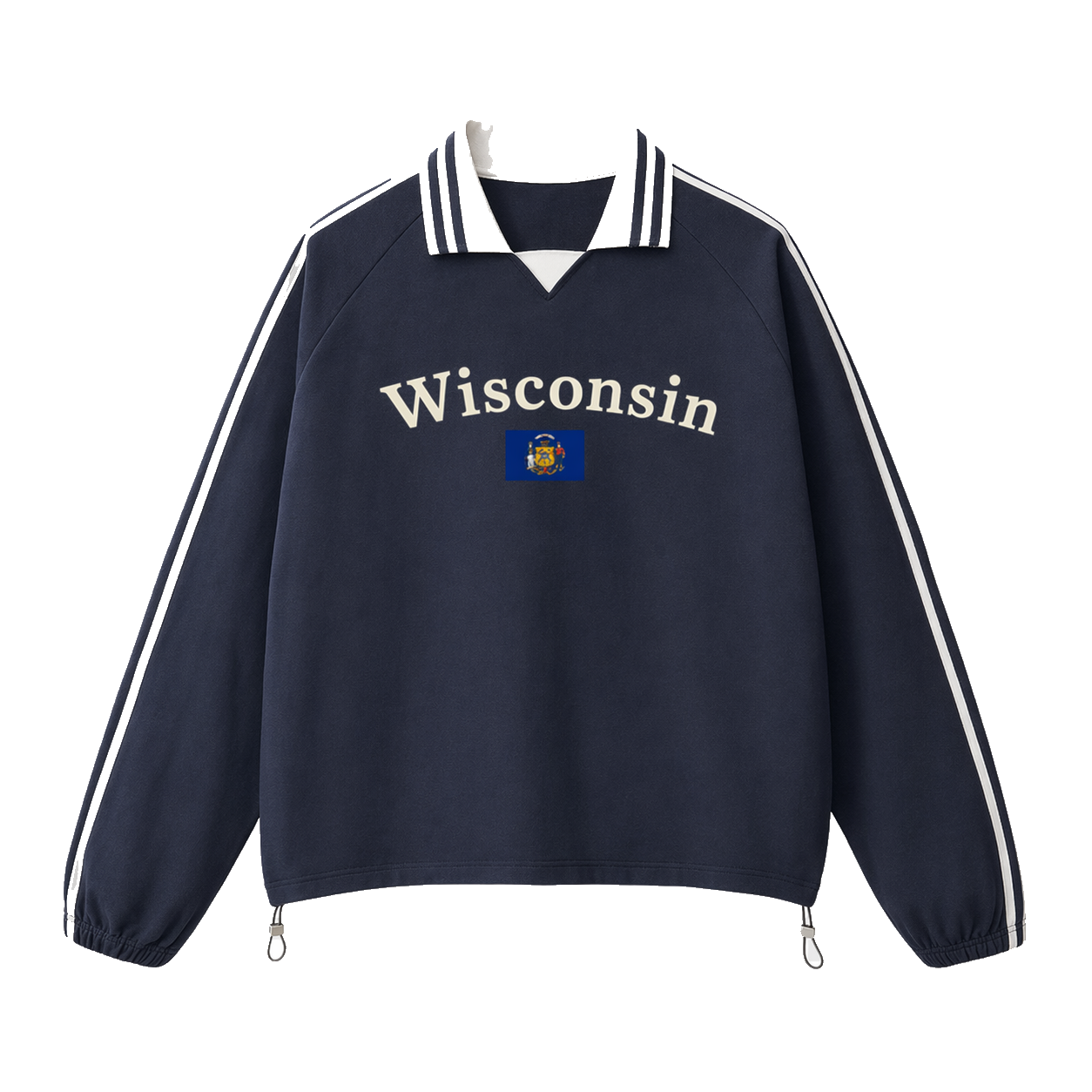 Collection 6 Wisconsin Contrast Striped Lapel Collar Sweatshirt - Royal Blue front