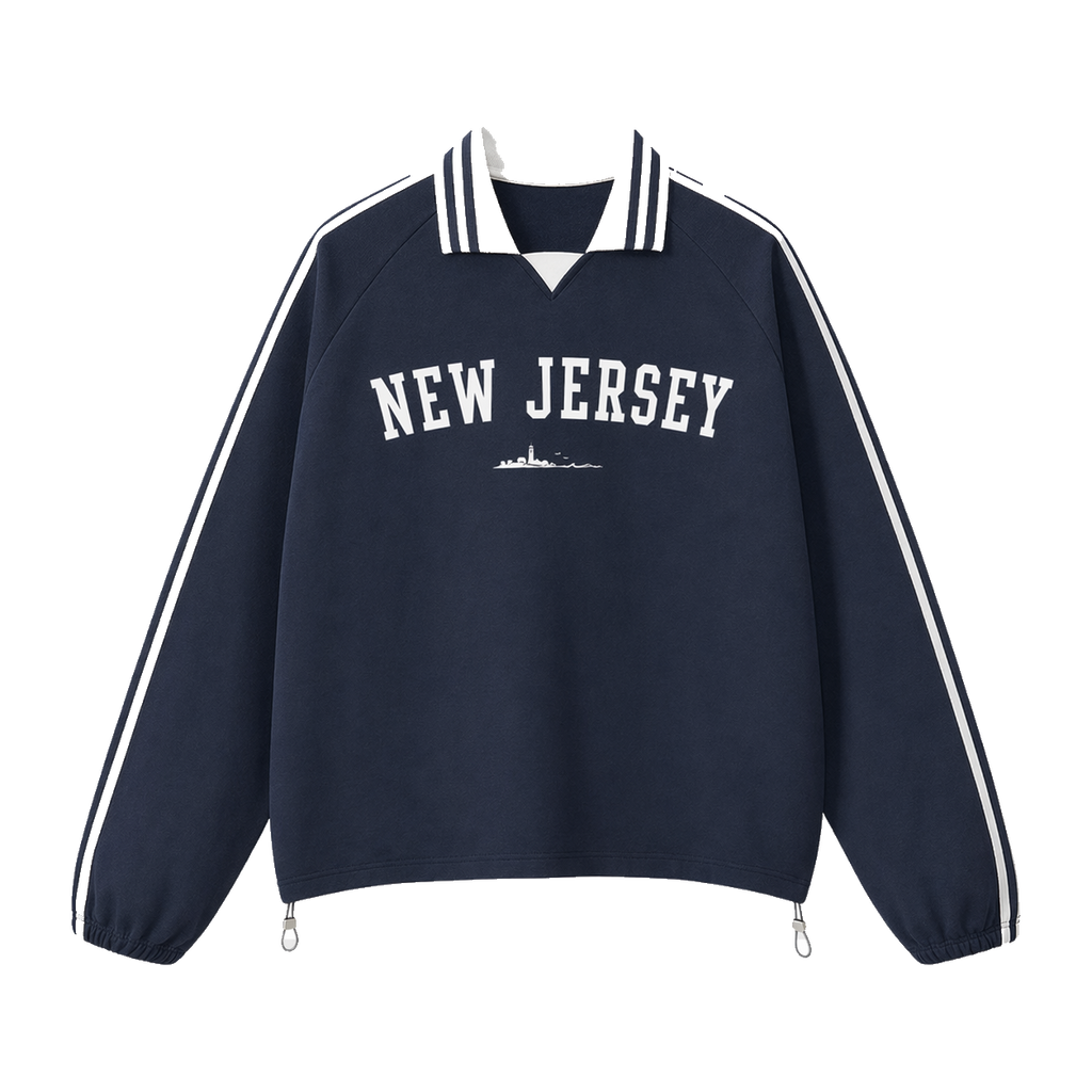 Collection 9 New Jersey Contrast Striped Lapel Collar Sweatshirt - Royal Blue front