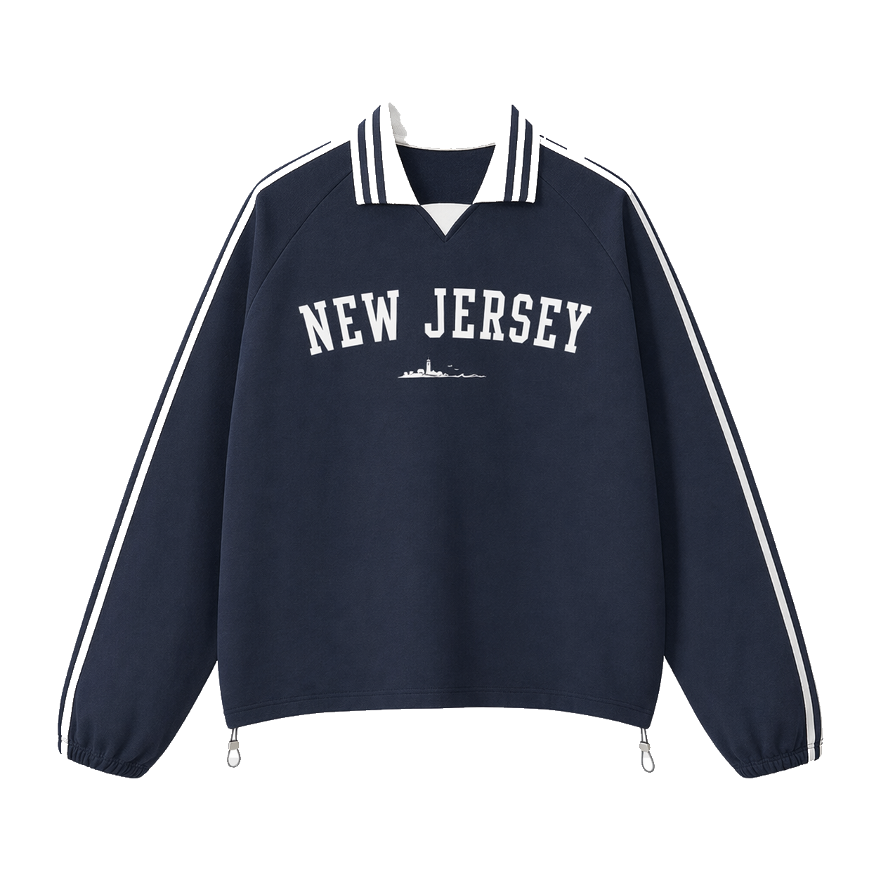 Collection 9 New Jersey Contrast Striped Lapel Collar Sweatshirt - Royal Blue front