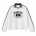 Collection 8 Kansas Contrast Striped Lapel Collar Sweatshirt - White front