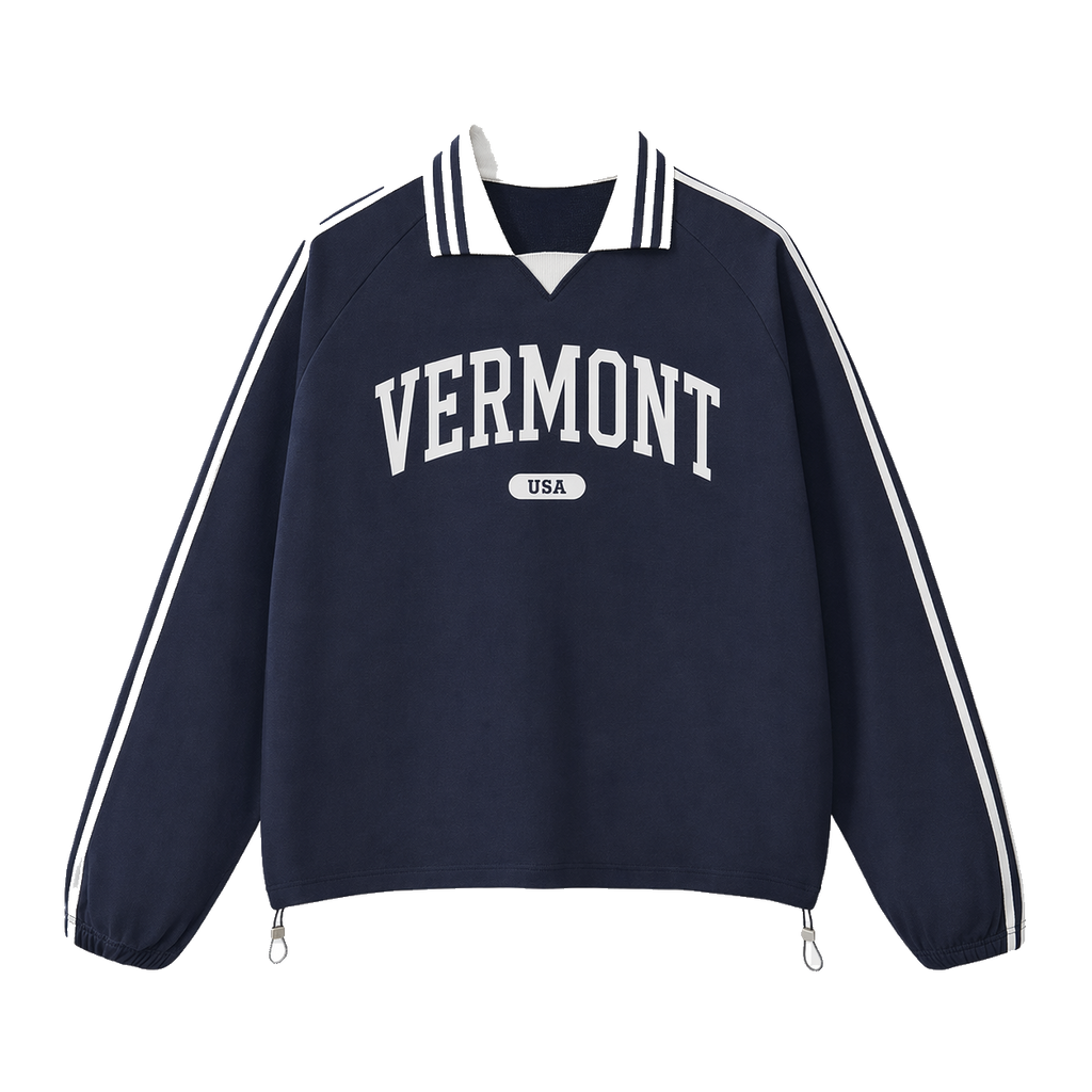 Collection 4 Vermont Contrast Striped Lapel Collar Sweatshirt - Royal Blue front