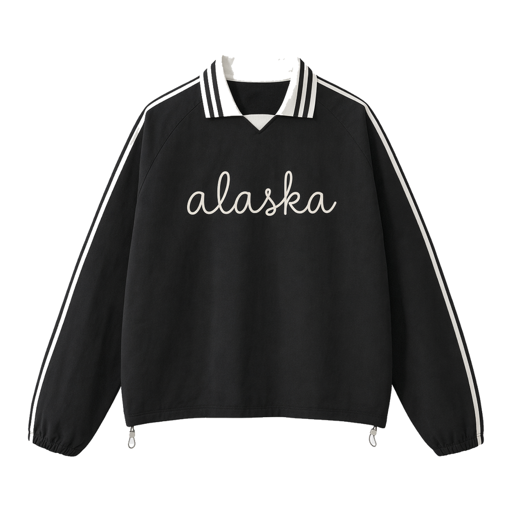 Collection 3 Alaska Contrast Striped Lapel Collar Sweatshirt - Black front