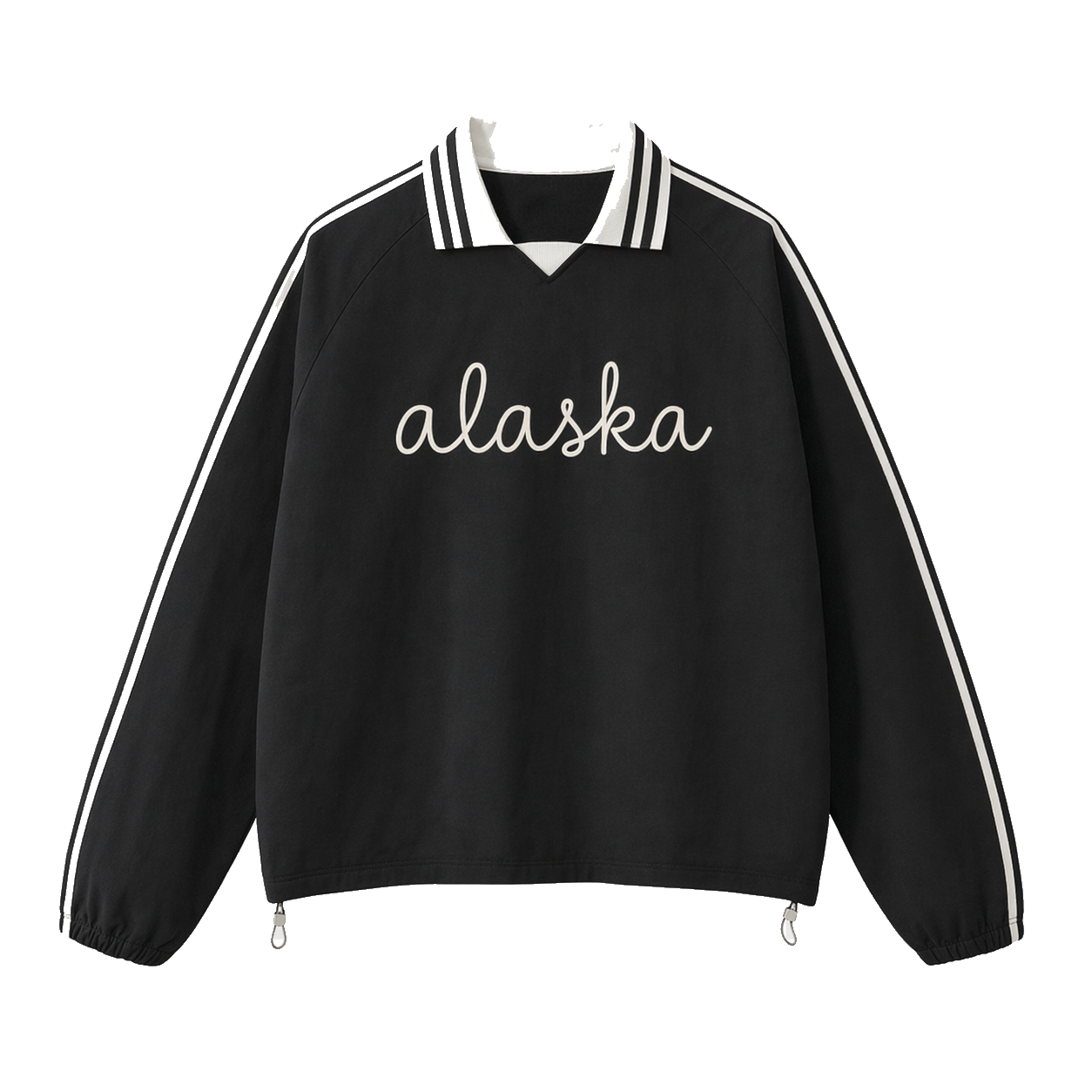 Collection 3 Alaska Contrast Striped Lapel Collar Sweatshirt - Black front