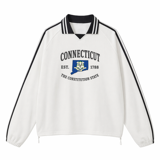 Collection 8 Connecticut Contrast Striped Lapel Collar Sweatshirt - White front