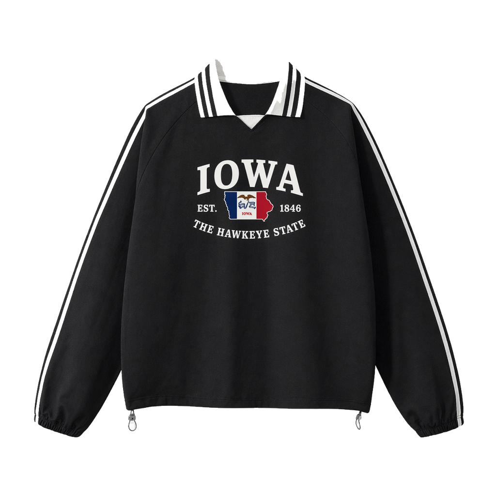 Collection 8 Iowa Contrast Striped Lapel Collar Sweatshirt - Black front