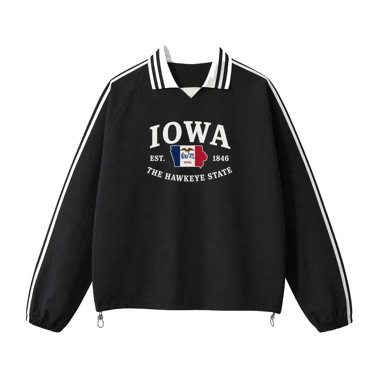 Collection 8 Iowa Contrast Striped Lapel Collar Sweatshirt - Black front