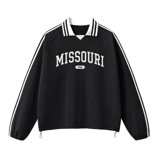 Collection 4 Missouri Contrast Striped Lapel Collar Sweatshirt - Black front