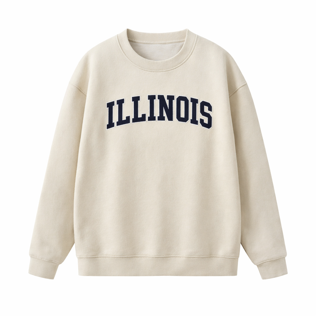 Collection 1 Illinois Essential Heavyweight Crewneck Sweatshirt - Cream front