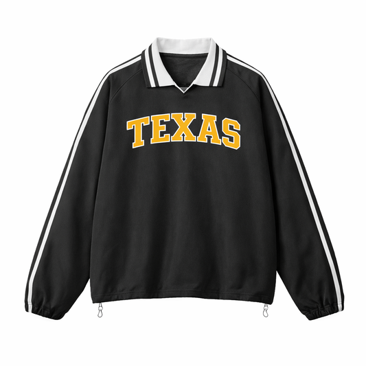 Collection 1 Texas Contrast Striped Lapel Collar Sweatshirt - Black front