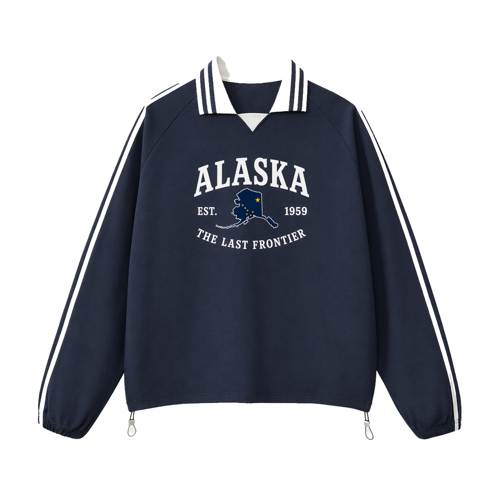 Collection 8 Alaska Contrast Striped Lapel Collar Sweatshirt - Royal Blue front