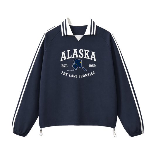 Collection 8 Alaska Contrast Striped Lapel Collar Sweatshirt - Royal Blue front