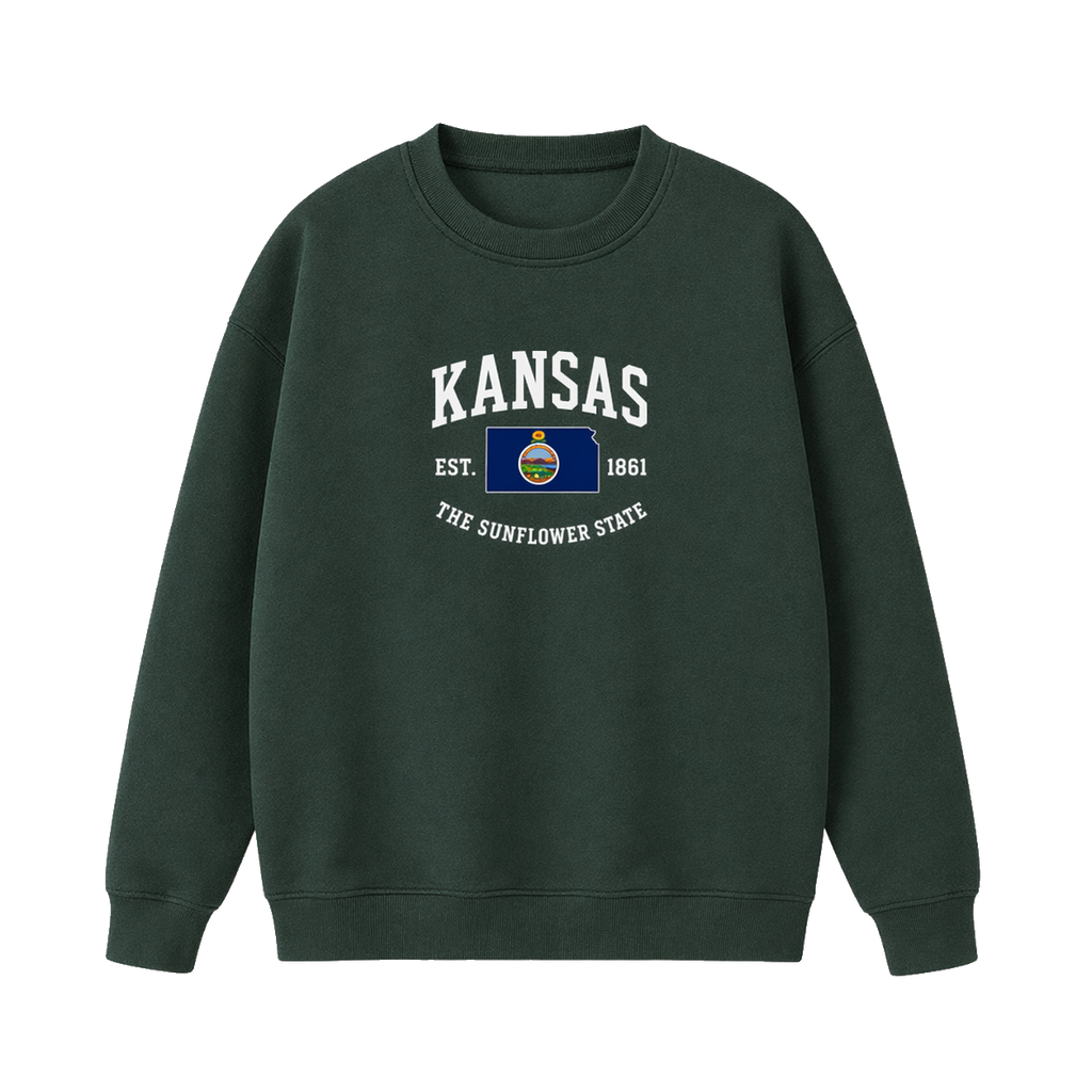Collection 8 Kansas Essential Heavyweight Crewneck Sweatshirt - Dark Green front