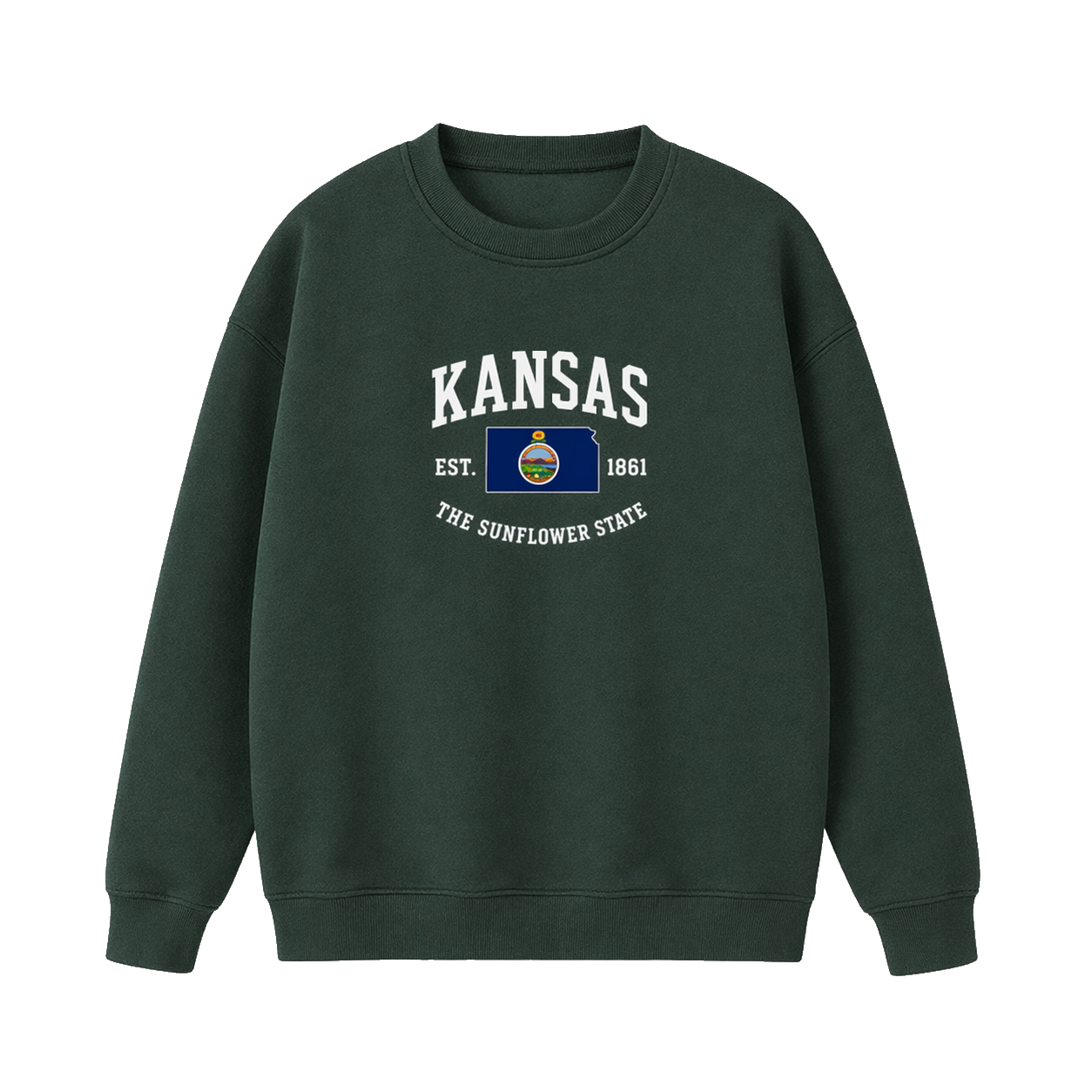 Collection 8 Kansas Essential Heavyweight Crewneck Sweatshirt - Dark Green front